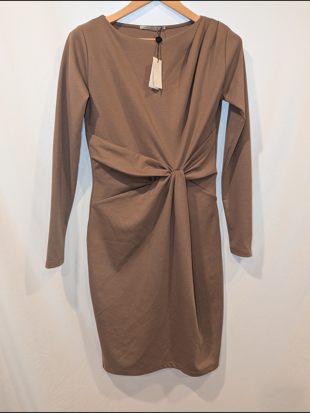 Day Birger basillia Twist Camel Scandi Knot-Front Long Sleeve Dress in Taupe Lux